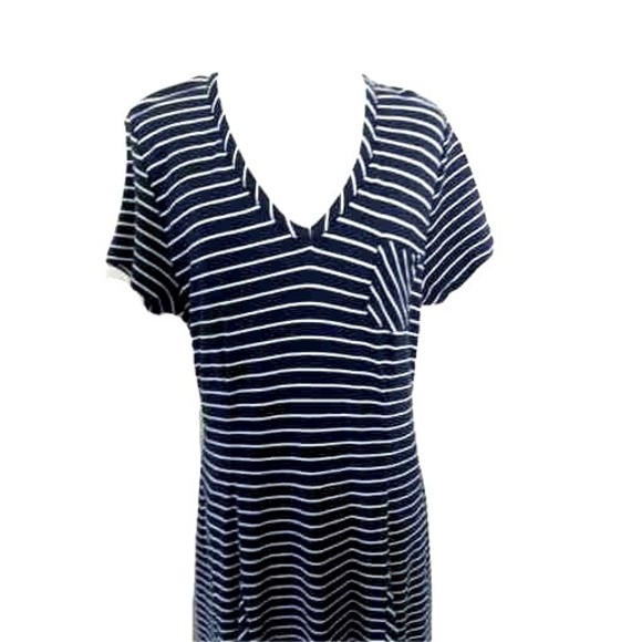 Newport News Navy/White Striped Short Sleeve Maxi Dress Size 16 - Picture 2 of 4